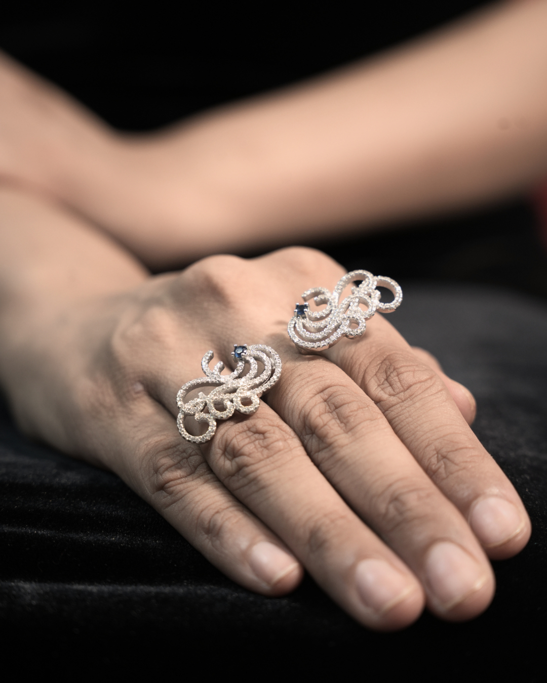 Silver Arabesque Ring with Blue Stone — 925 Sterling Silver 1-of-1 | Eklavya Silver