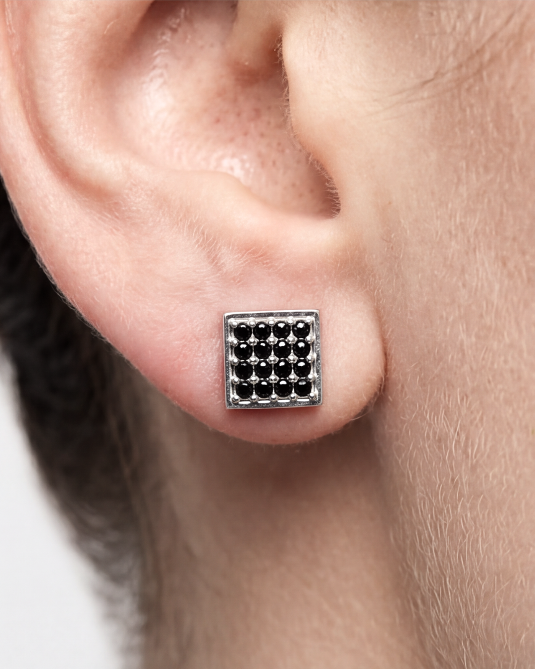 Unisex Black Square Pavé Studs