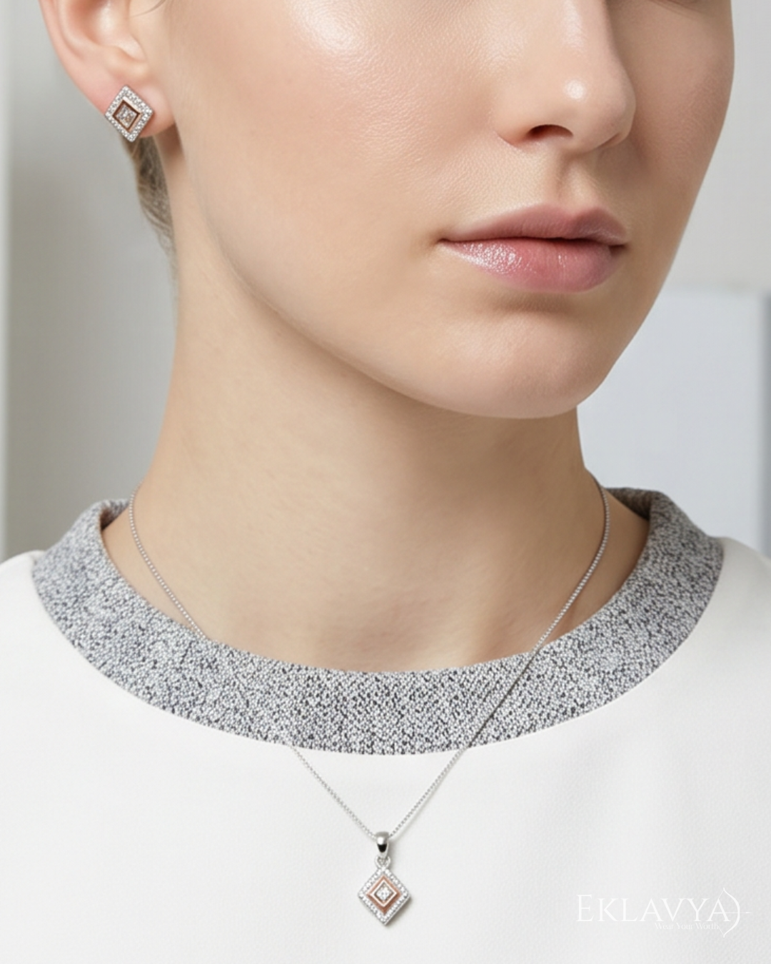 Roselle Cube Pendant & Earrings Set