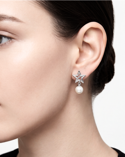 Celestial Pearl Star Stud Earrings