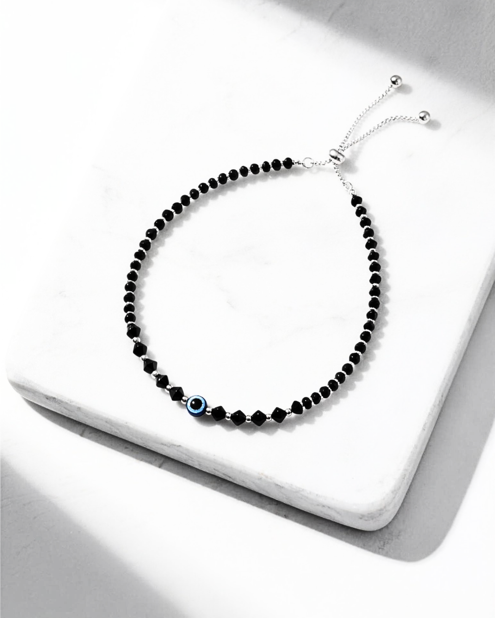 Faceted Black Bead Evil Eye Nazaria Anklet