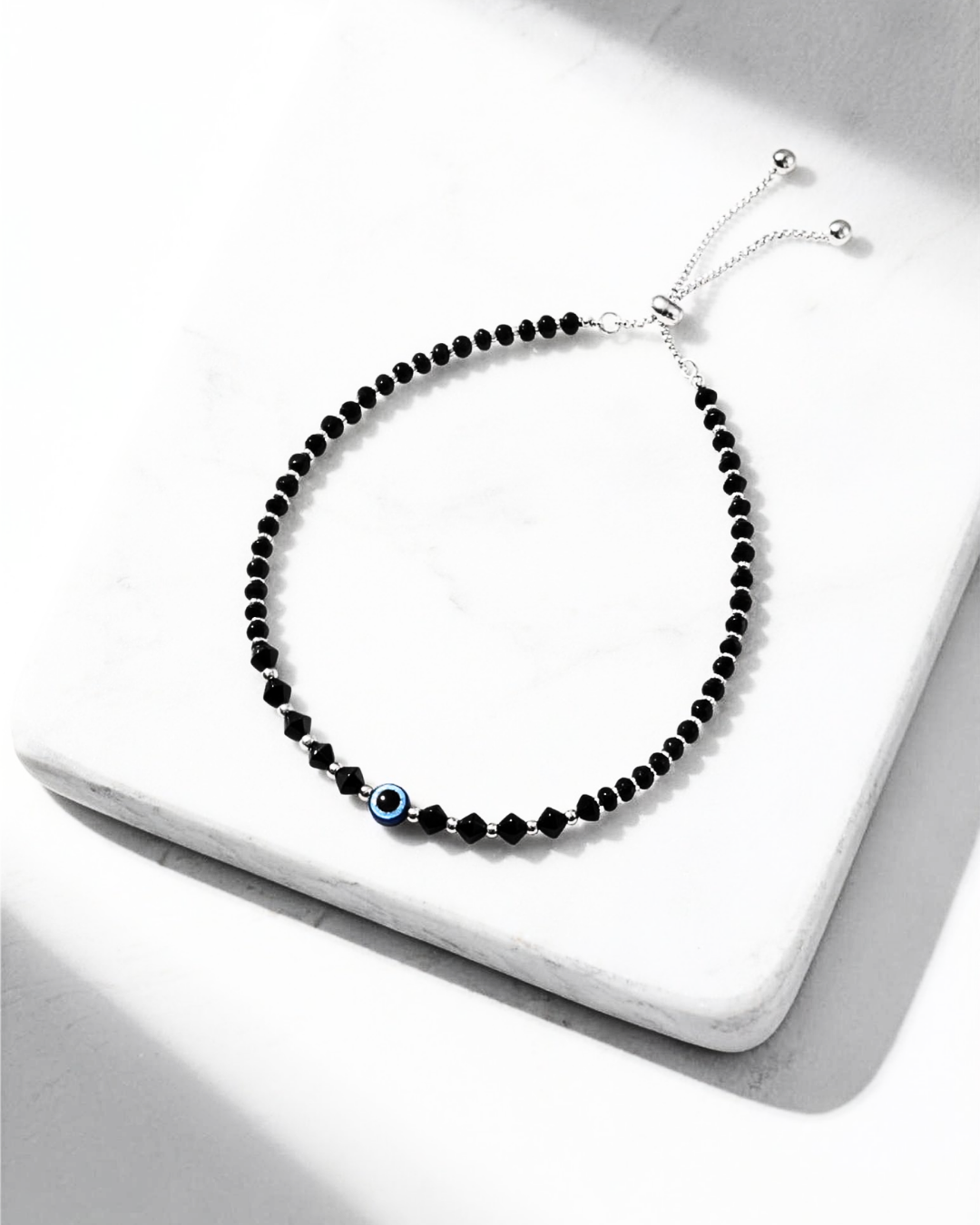 Eklavya Faceted Black Bead Evil Eye Nazaria Anklet — catalog image 1