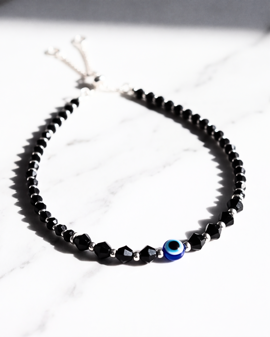 Eklavya Faceted Black Bead Evil Eye Nazaria Anklet — catalog image 3
