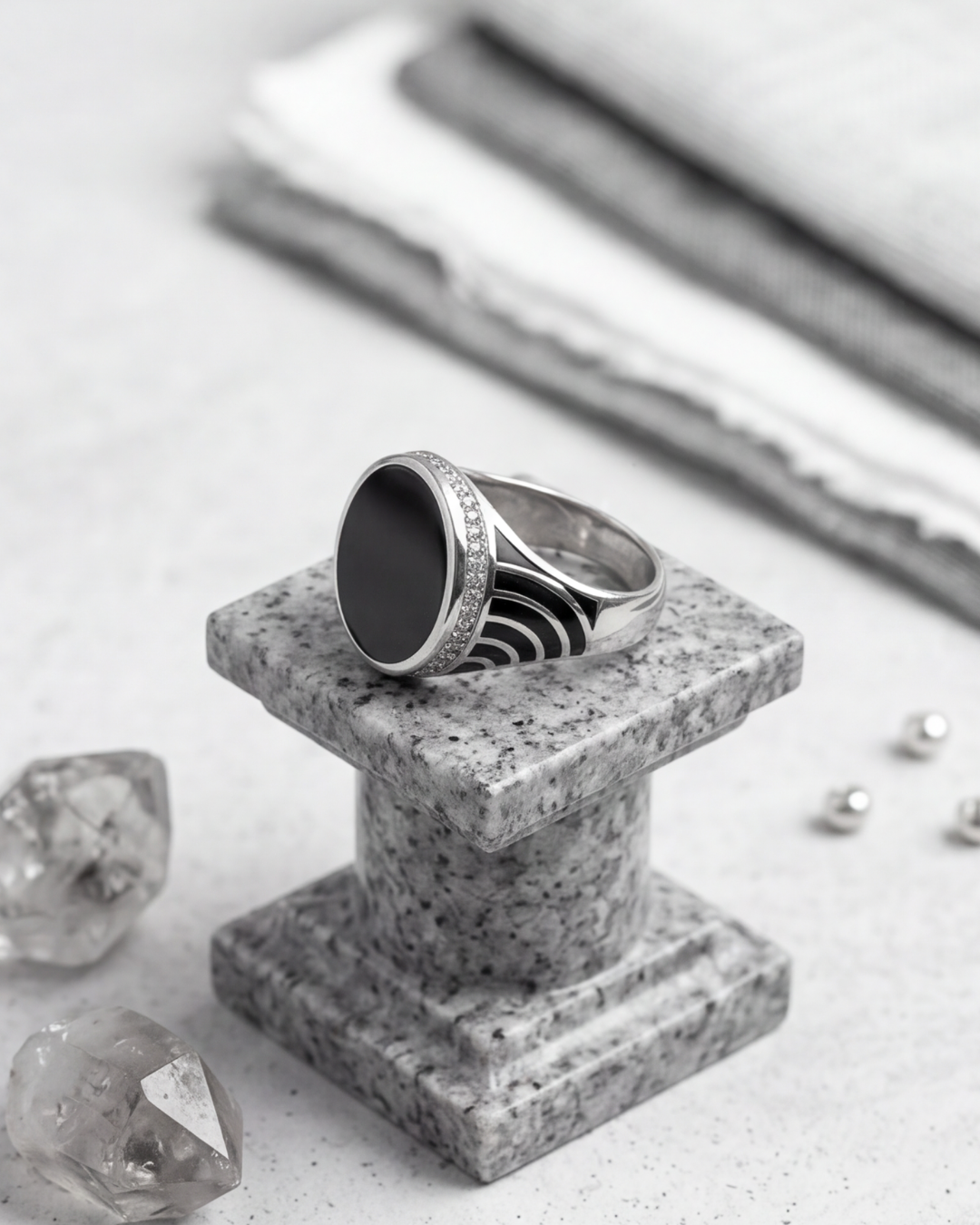 Obsidian Crest Signet Ring