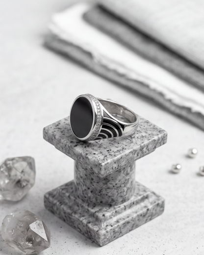 Obsidian Crest Signet Ring