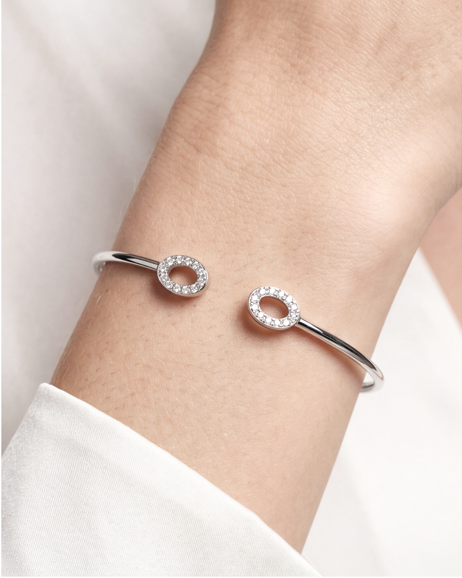 Halo Oval Open Cuff Bracelet