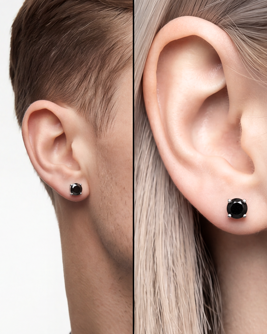 Unisex Black Solitaire Studs (S)