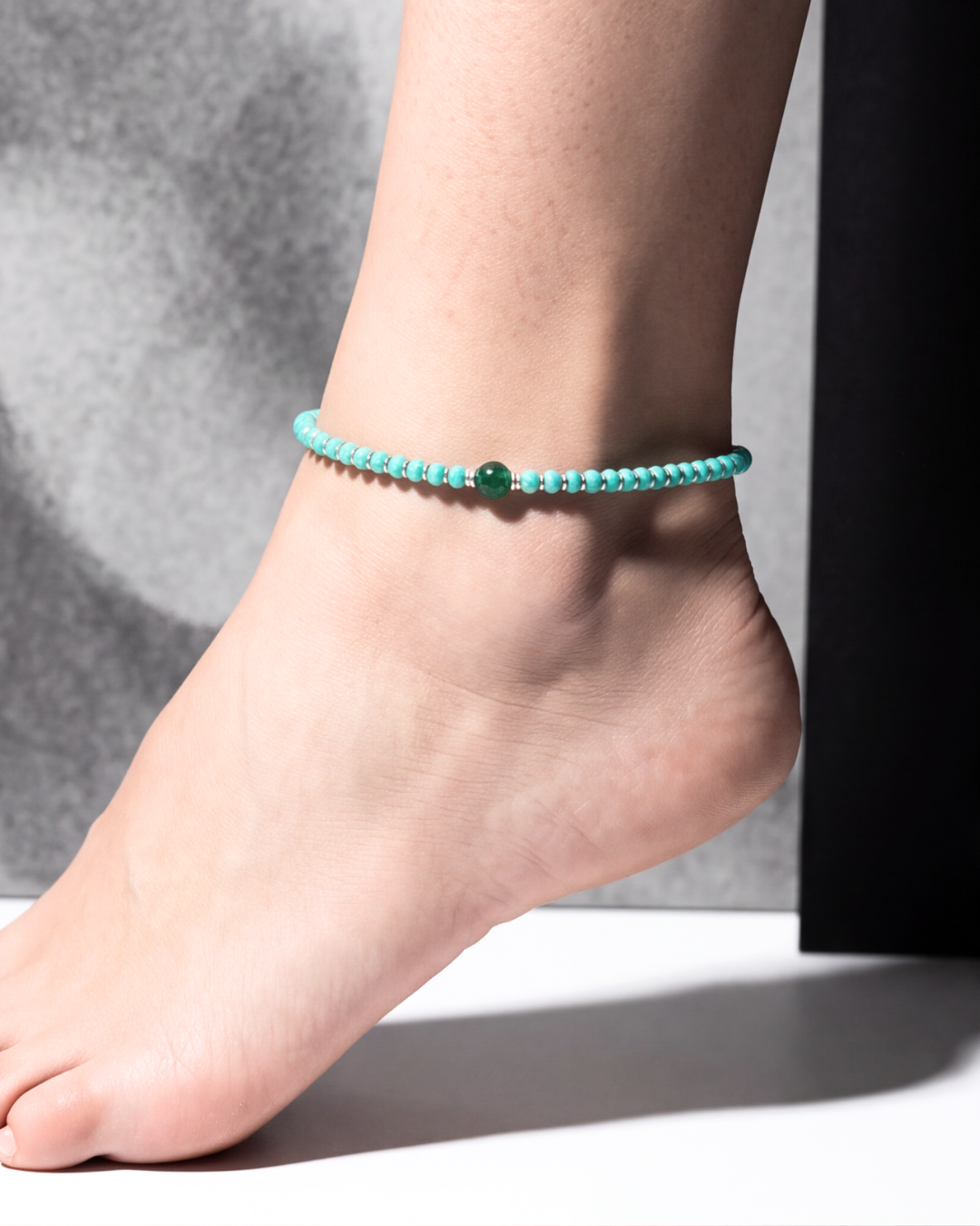 Eklavya Nazaria Emerald Aura Bead Anklet — catalog image 1