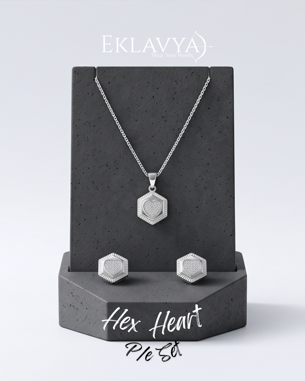 Hex Heart Pendant & Earrings Set