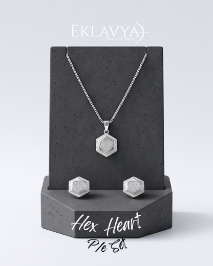 Hex Heart Pendant & Earrings Set
