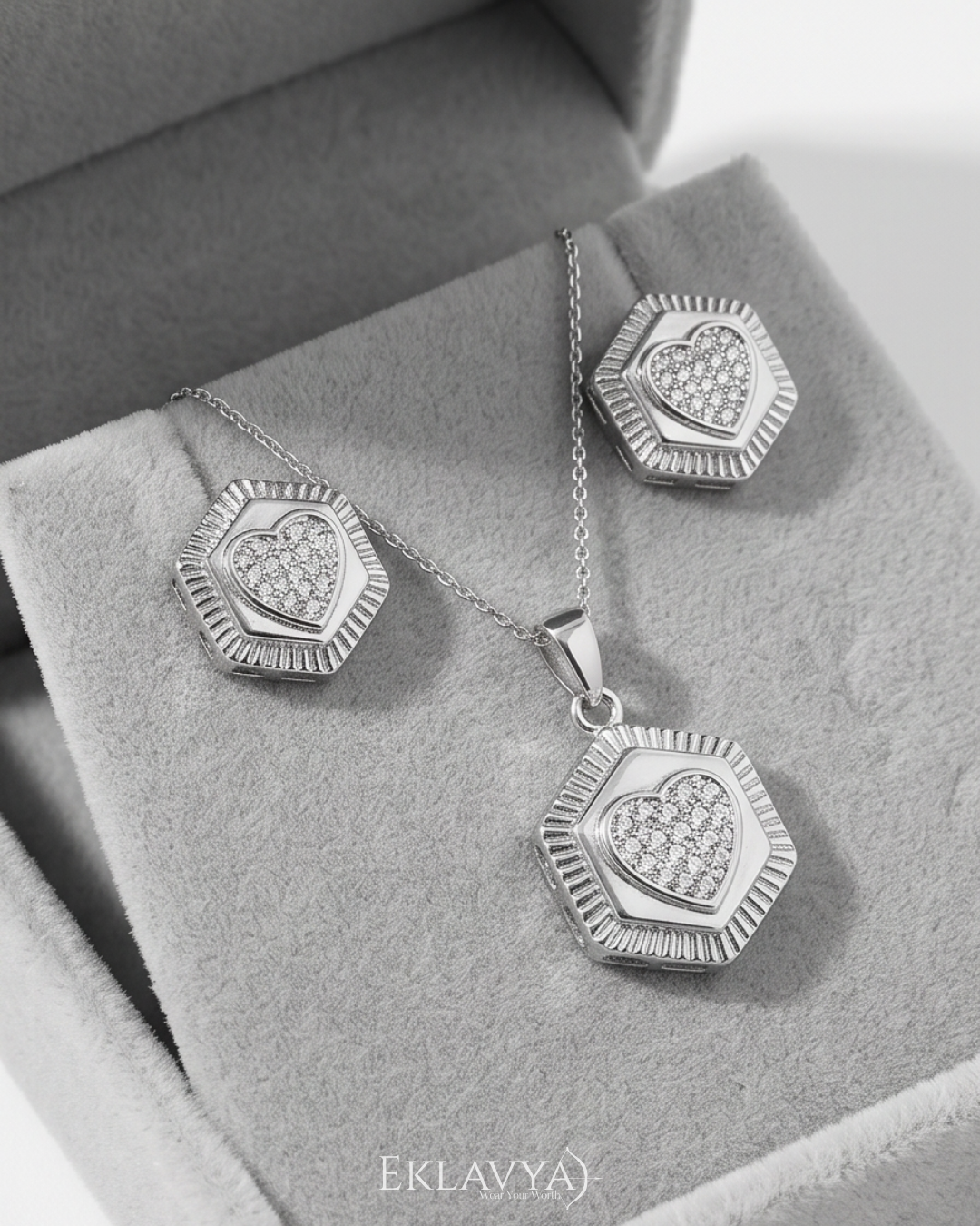 Hex Heart Pendant & Earrings Set