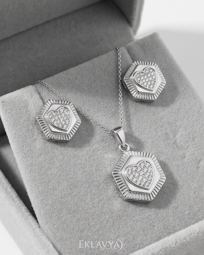Hex Heart Pendant & Earrings Set