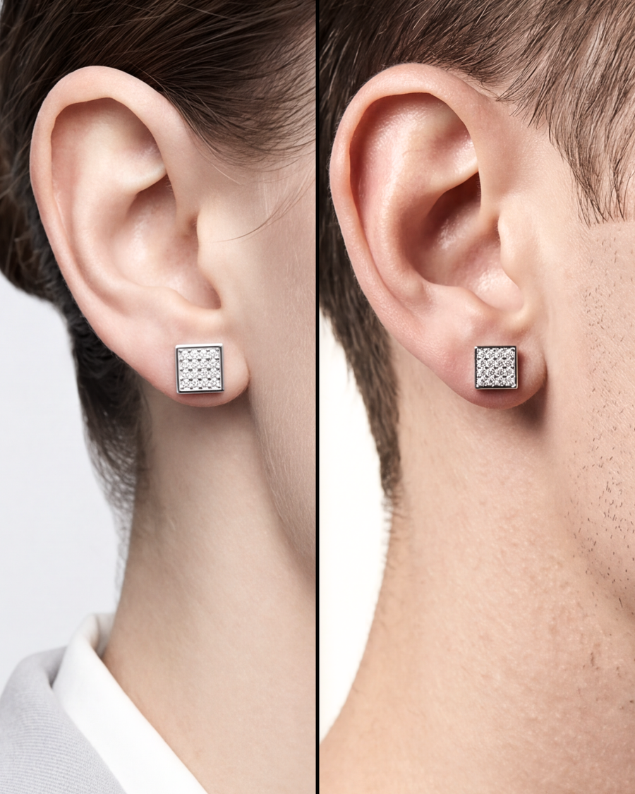 Unisex Square Pavé Studs