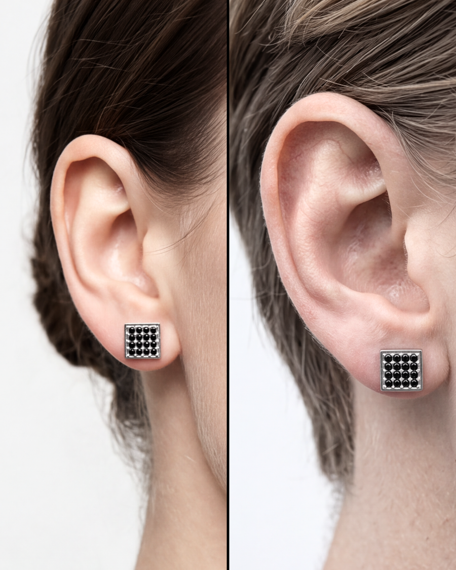 Unisex Black Square Pavé Studs
