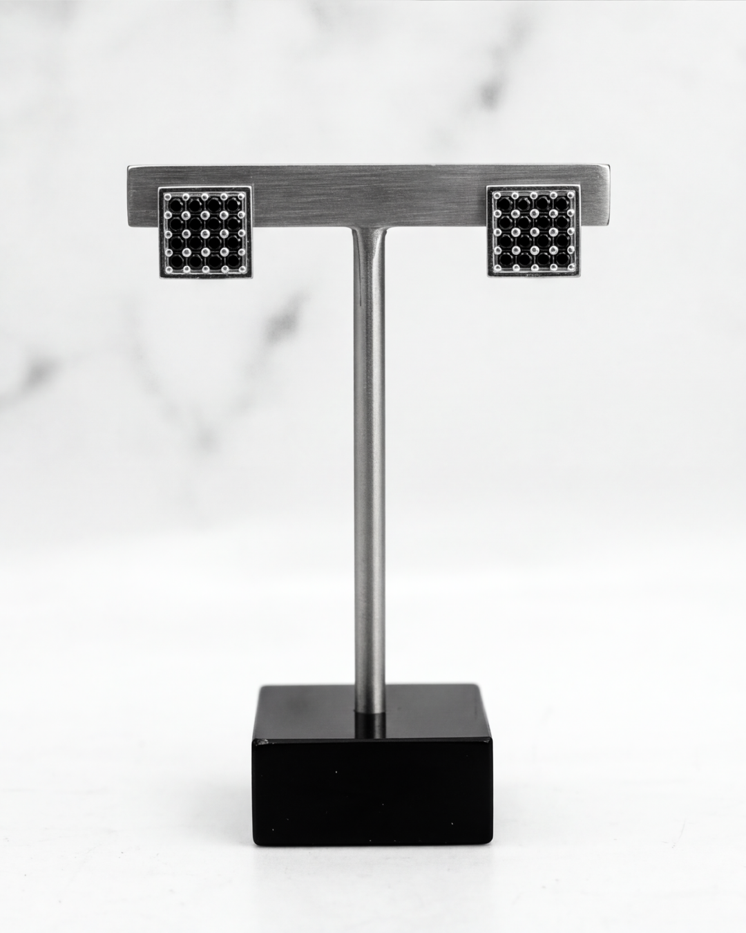 Unisex Black Square Pavé Studs