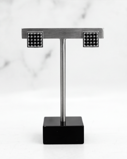Unisex Black Square Pavé Studs