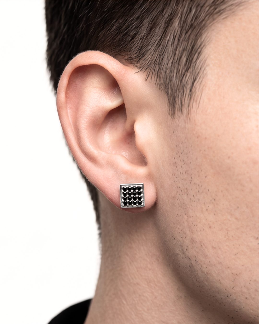Unisex Black Square Pavé Studs