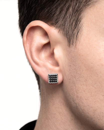 Unisex Black Square Pavé Studs