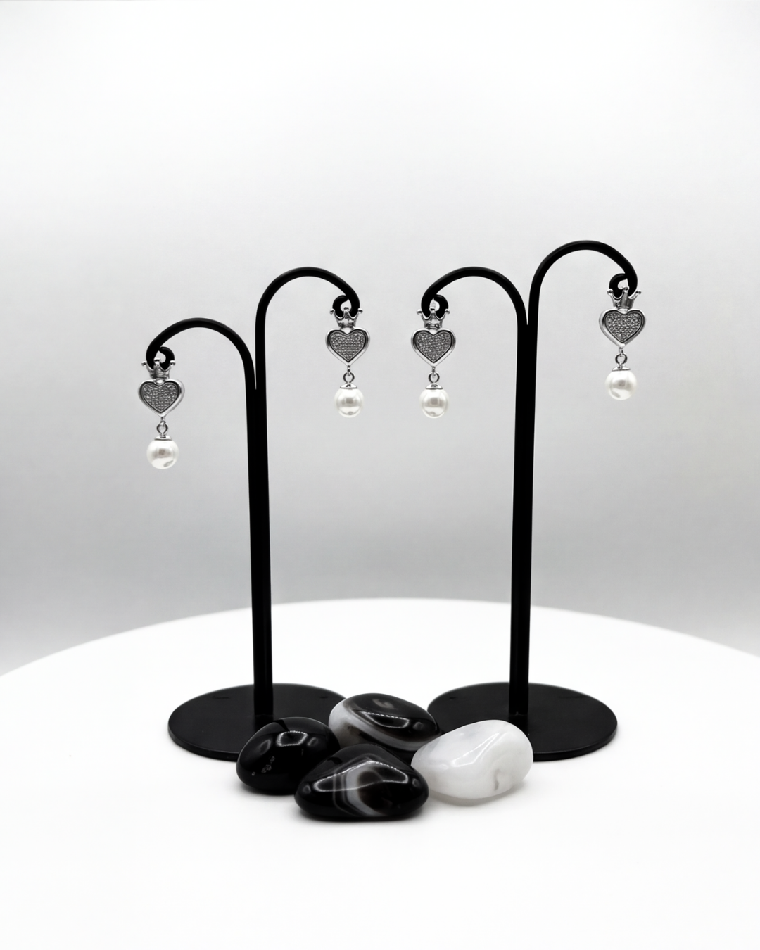 Crowned Pearl Heart Earrings