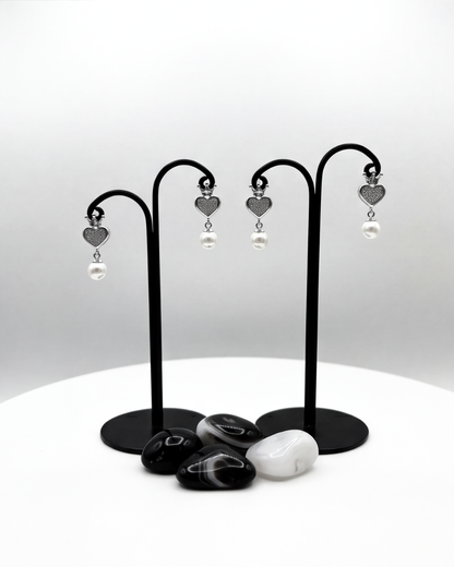 Crowned Pearl Heart Earrings