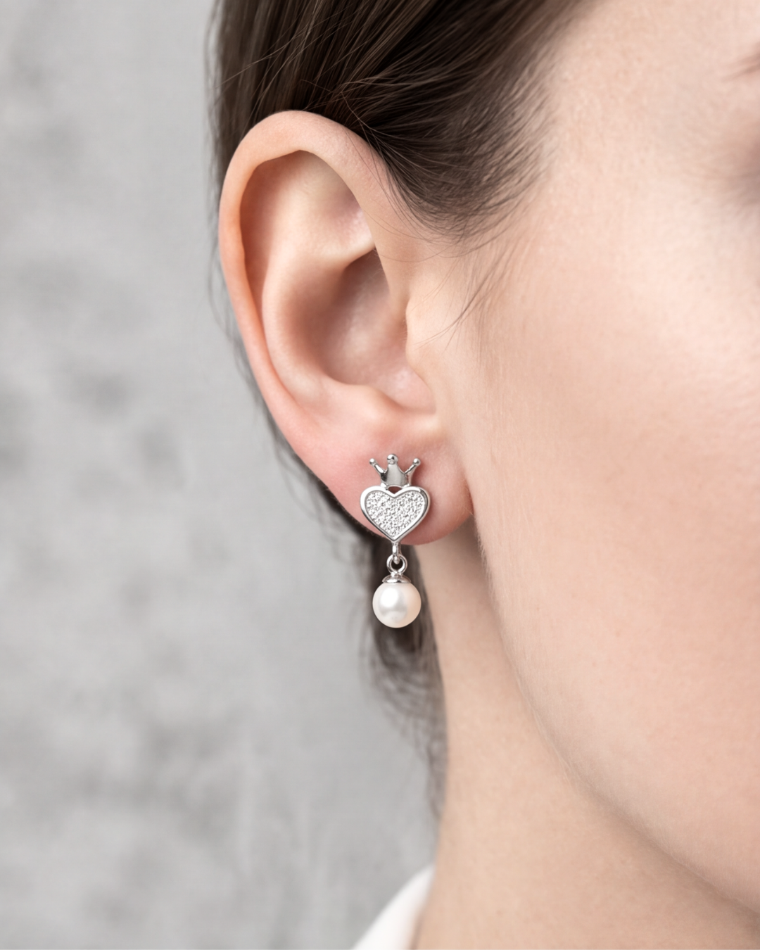 Crowned Pearl Heart Earrings