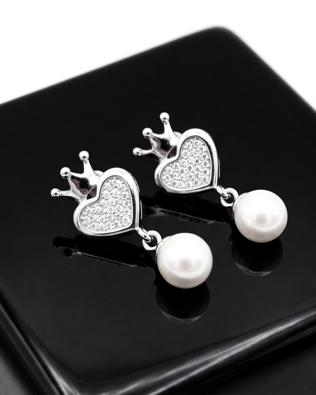Crowned Pearl Heart Earrings