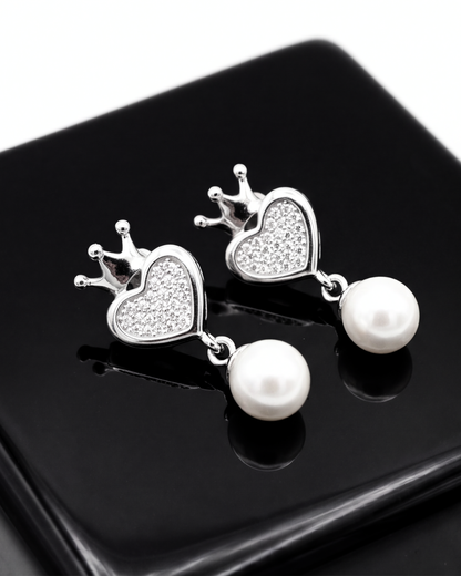 Crowned Pearl Heart Earrings