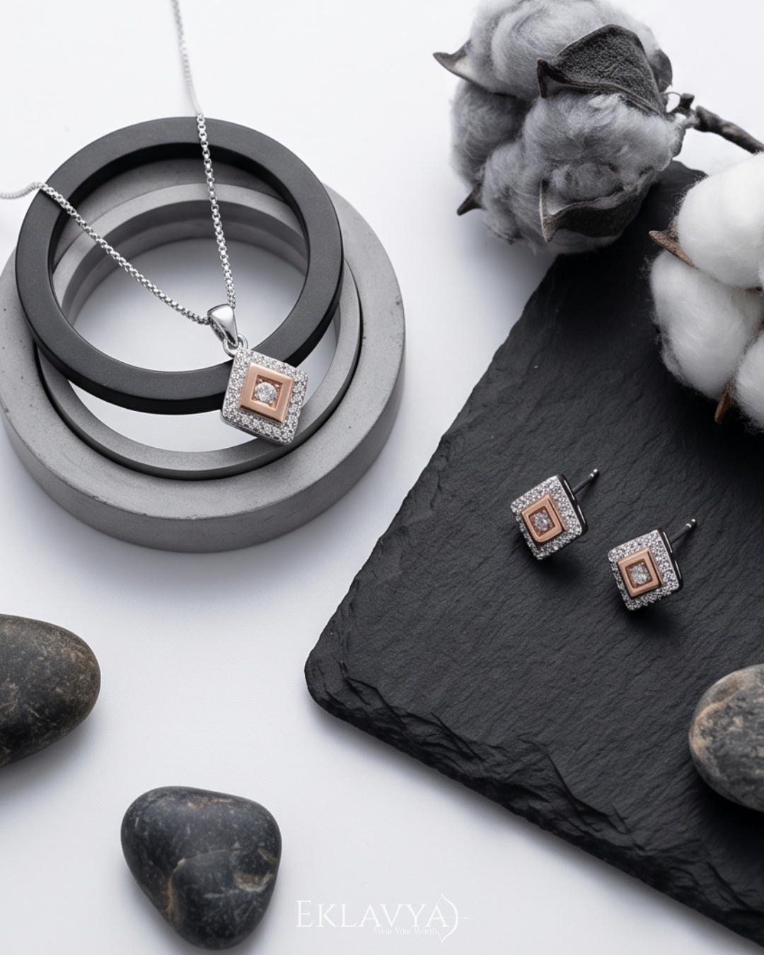 Roselle Cube Pendant & Earrings Set