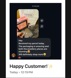 Soumya’s message praising Eklavya’s packaging and both jewellery pieces